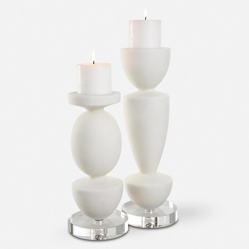 Uttermost Lido White Stone Candleholders Set/2