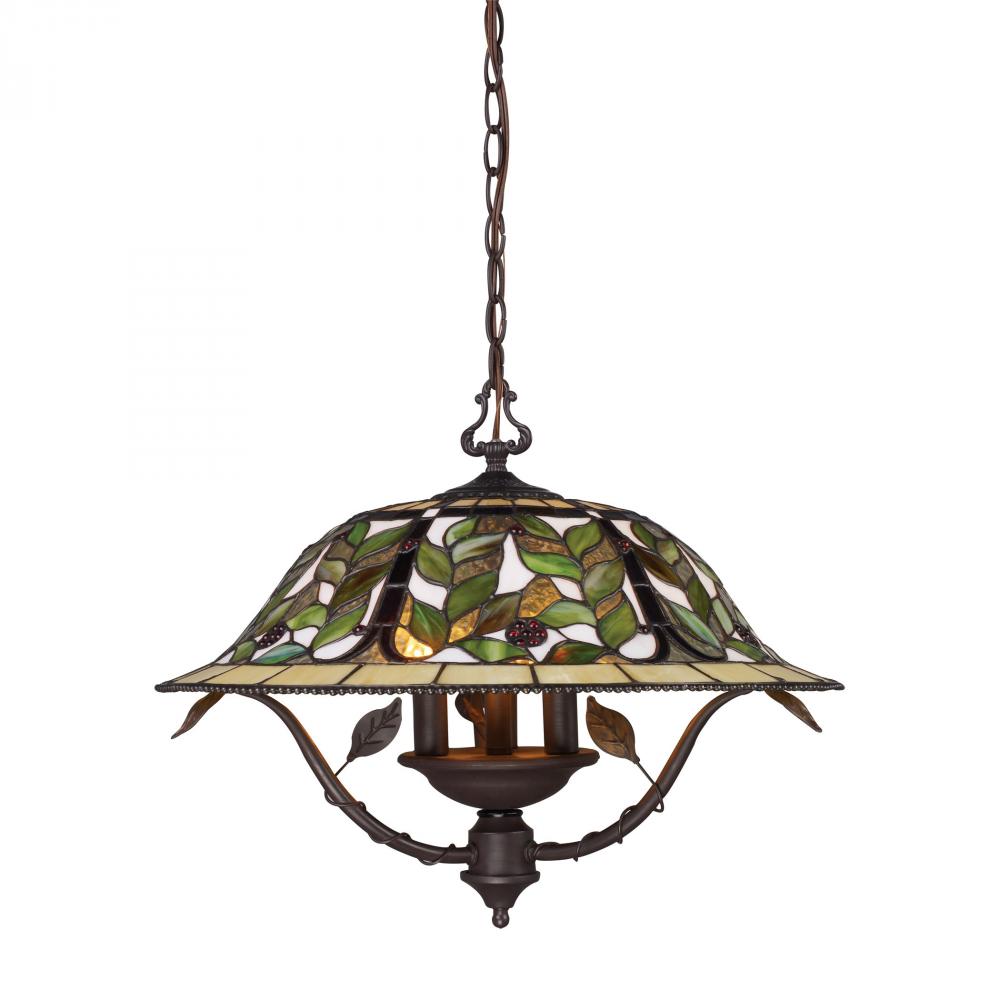 Latham 3-Light Chandelier in Tiffany Bronze with Tiffany Style Glass