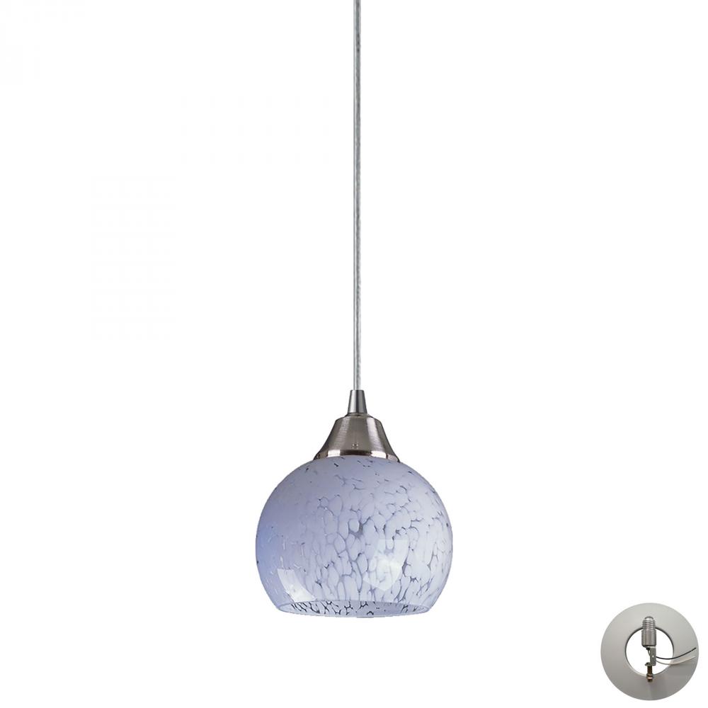 Mela 1 Light Pendant in Satin Nickel And Snow Wh
