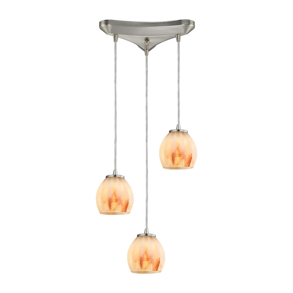 Melony 3-Light Triangular Pendant Fixture in Satin Nickel with Frosted Glass