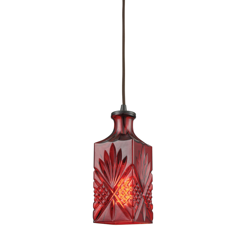 Giovanna 1 Light Pendant in Oil Rubbed Bronze with Wine Red Decanter Glass