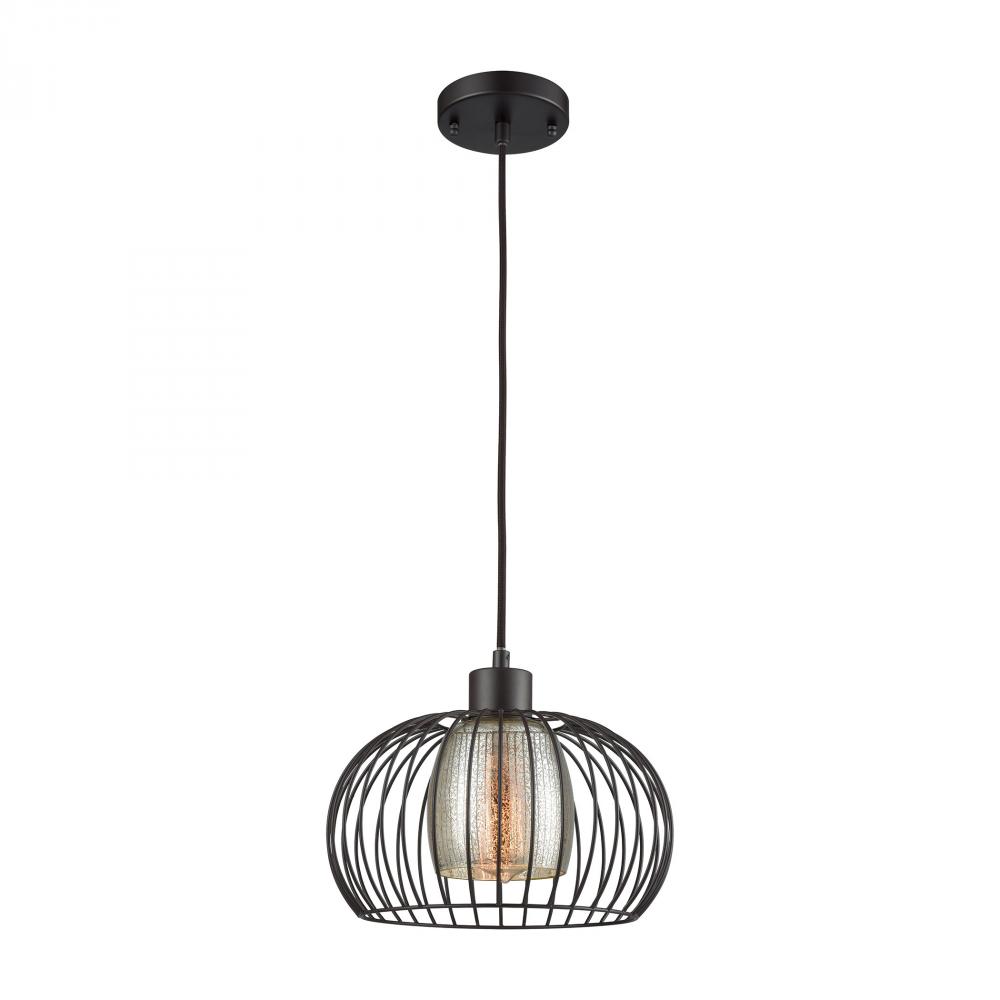 Yardley 1 Light Pendant in Oil Rurbbed Bronze with Mercury Glass