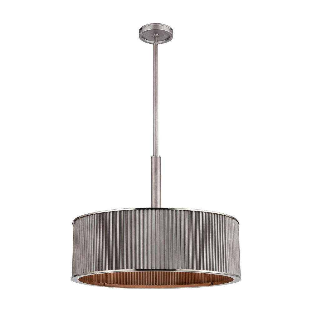 Corrugated Steel 5-Light Chandelier in Weathered Zinc with Corrugated Metal