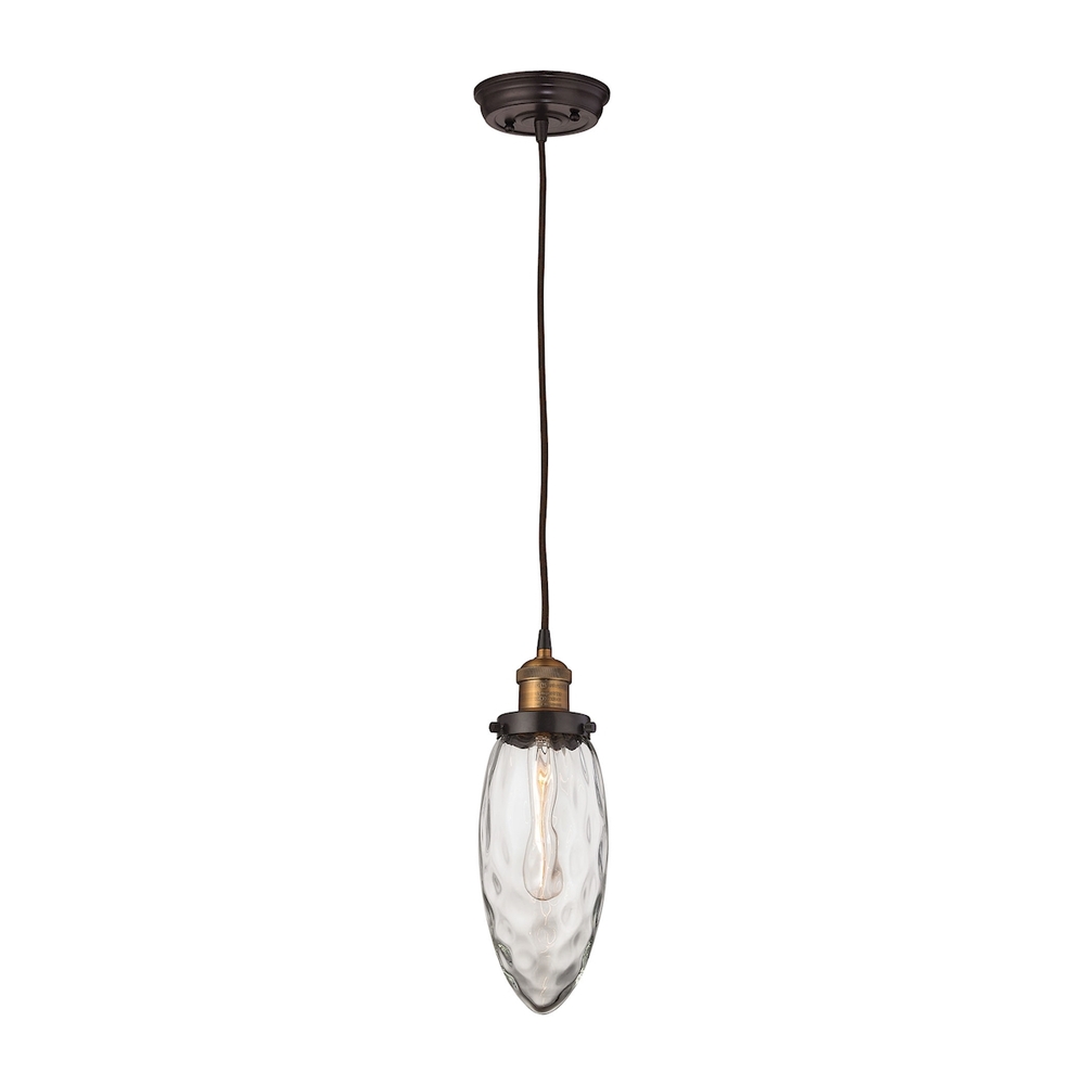 Owen 1-Light Mini Pendant in Antique Brass and Oil Rubbed Bronze with Water Glass