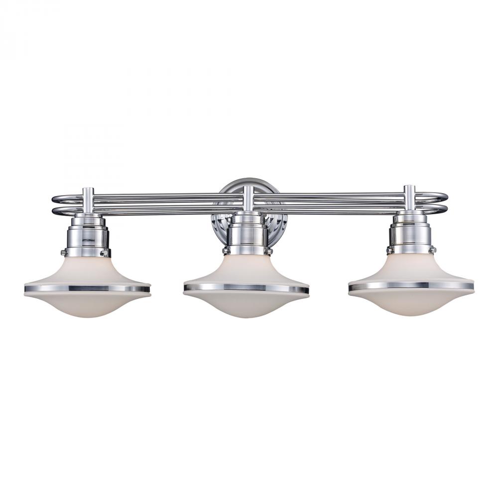 Retrospectives 3-Light Vanity Sconce in Polished Chrome with Opal White Glass