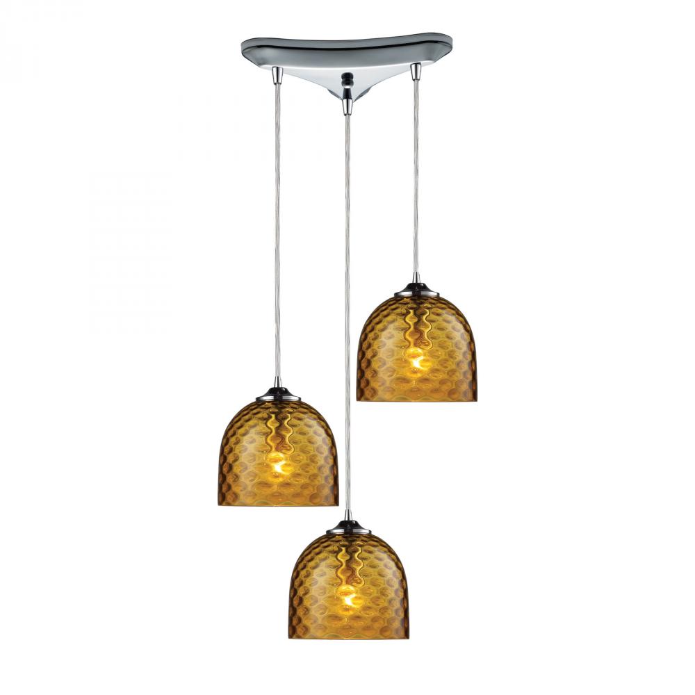 Viva 3 Light Pendant In Polished Chrome And Ambe