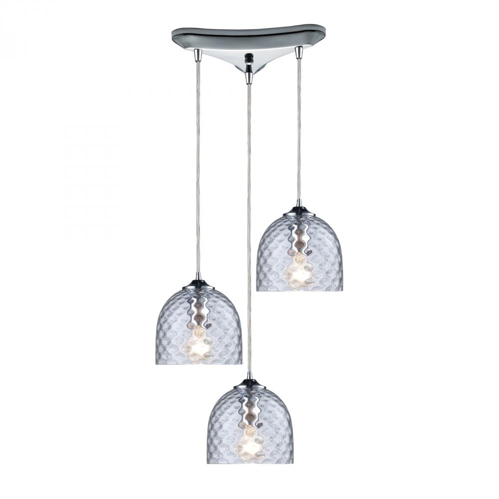 Viva 3-Light Triangular Pendant Fixture in Polished Chrome with Clear Glass