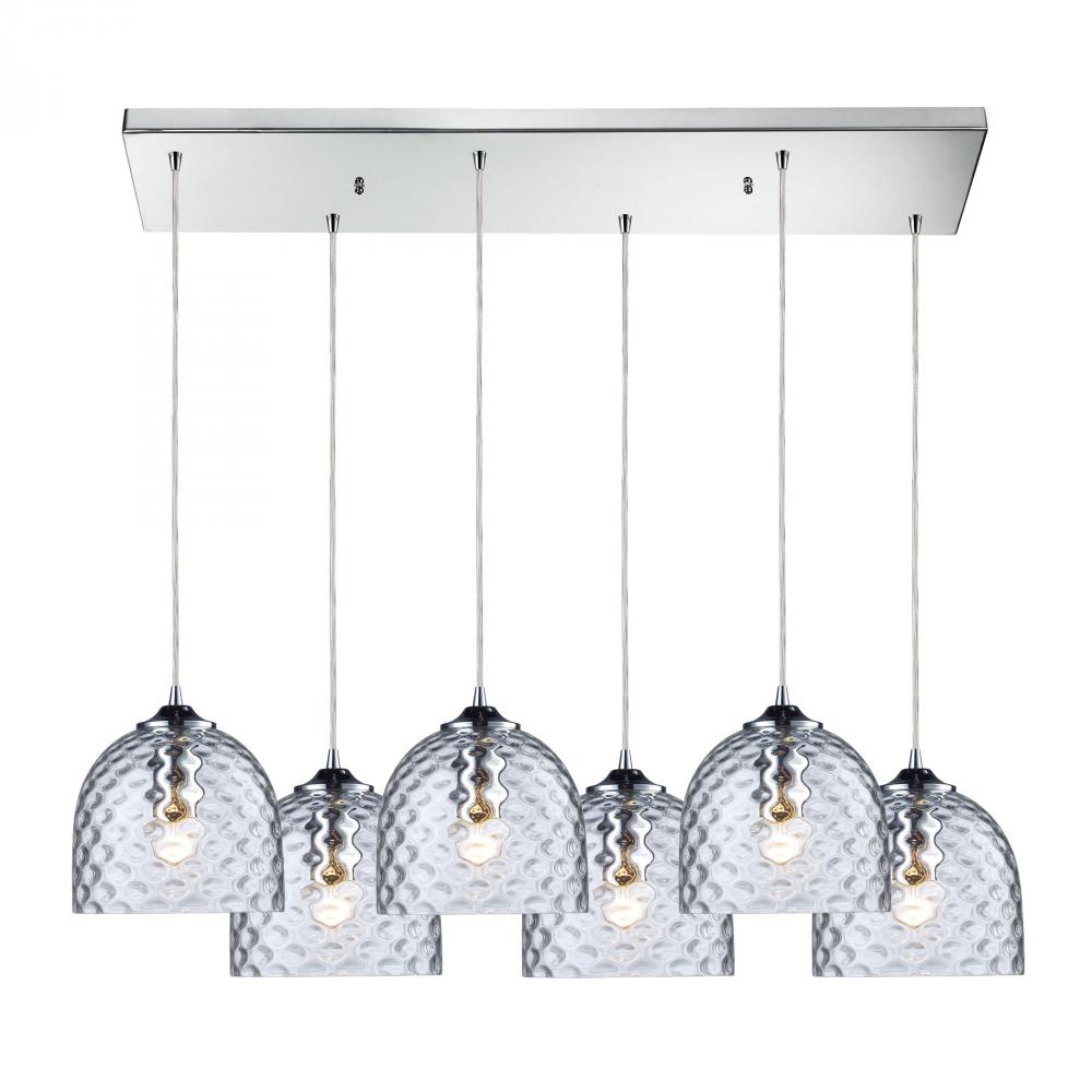 Viva 6-Light Rectangular Pendant Fixture in Polished Chrome with Clear Glass