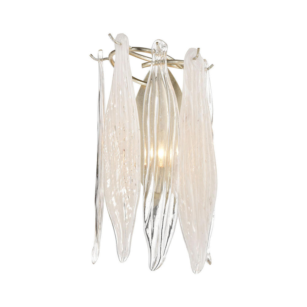 Winterlude 1-Light Sconce in Silver Leaf with Clear and Encased White Hand Formed Glass
