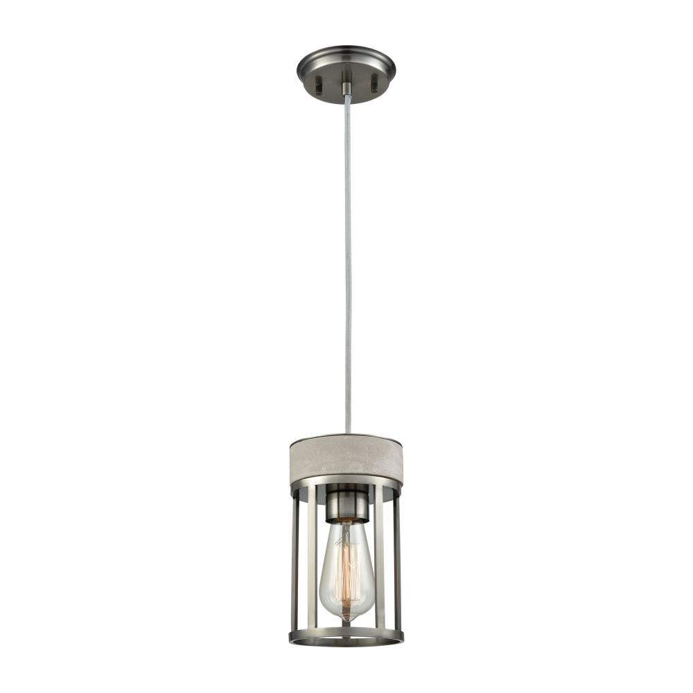 Urban Form 1-Light Mini Pendant in Black Nickel with Concrete and Metal Cage