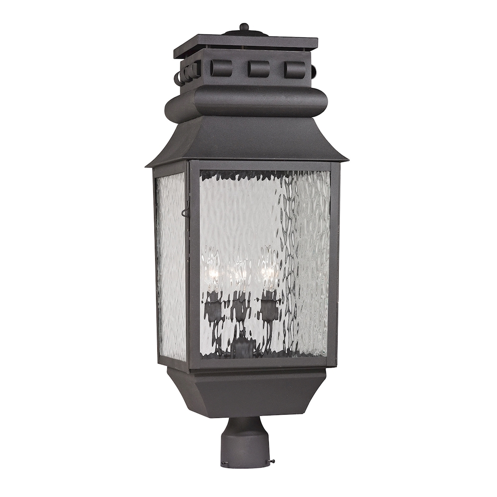 Forged Lancaster 3-Light Outdoor Post Mount in Charcoal