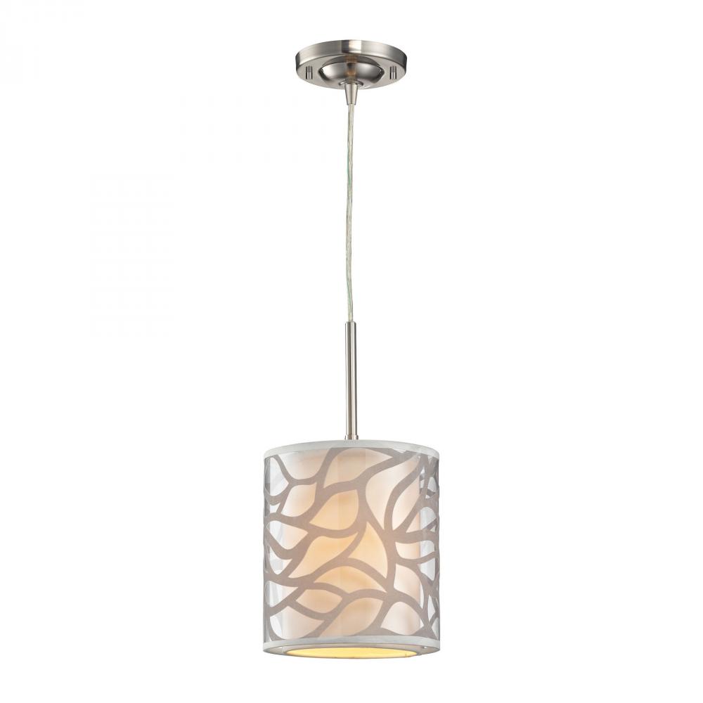 Autumn Breeze 1-Light Mini Pendant in Brushed Nickel with Fabric and Metal