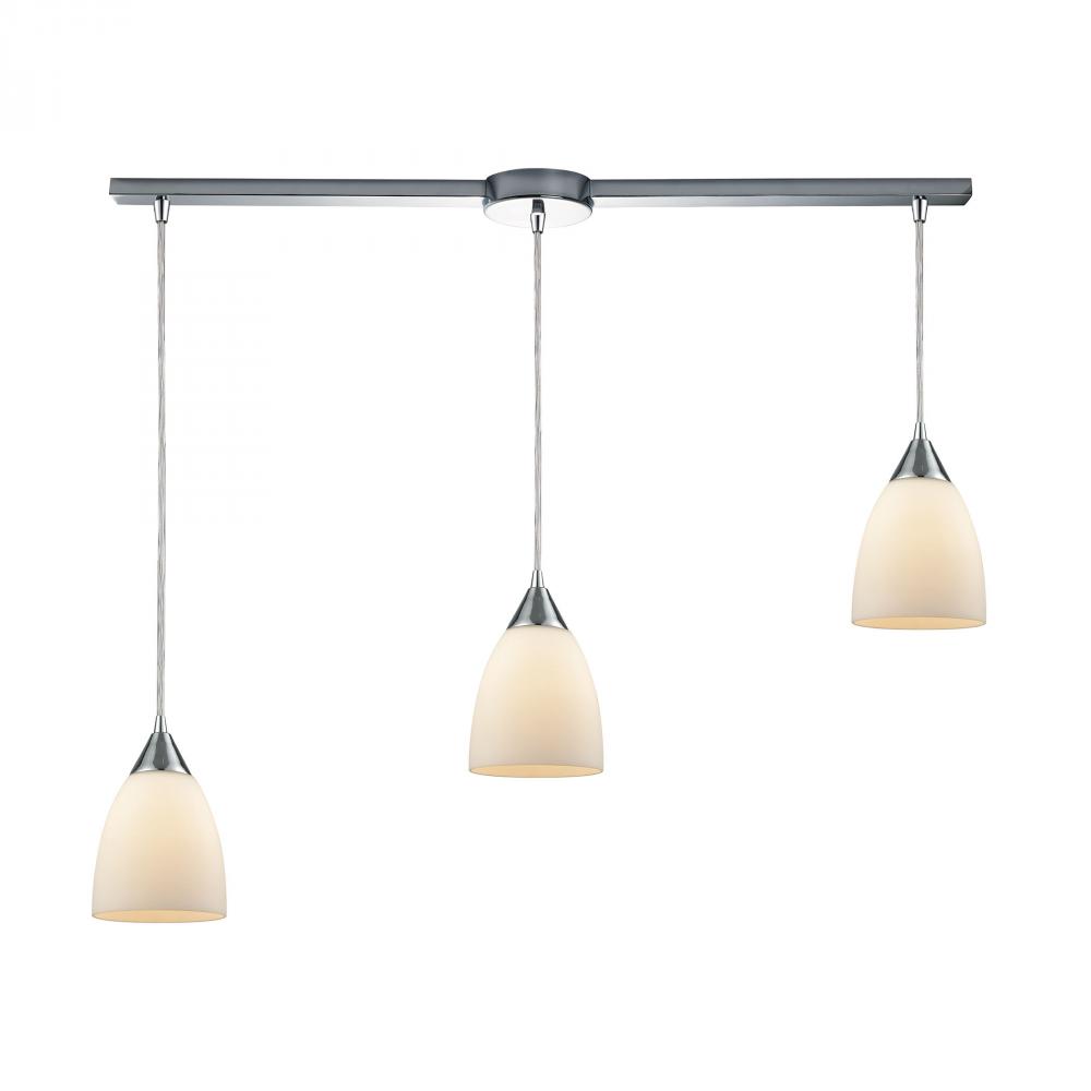 Merida 3 Light Linear Bar Pendant in Polished Chrome with Opal White Linen Glass