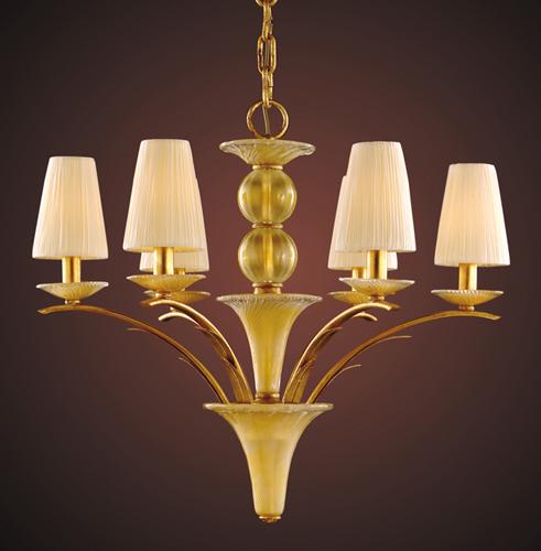 6 Light Chandelier In Gold Leaf And Gold Acce