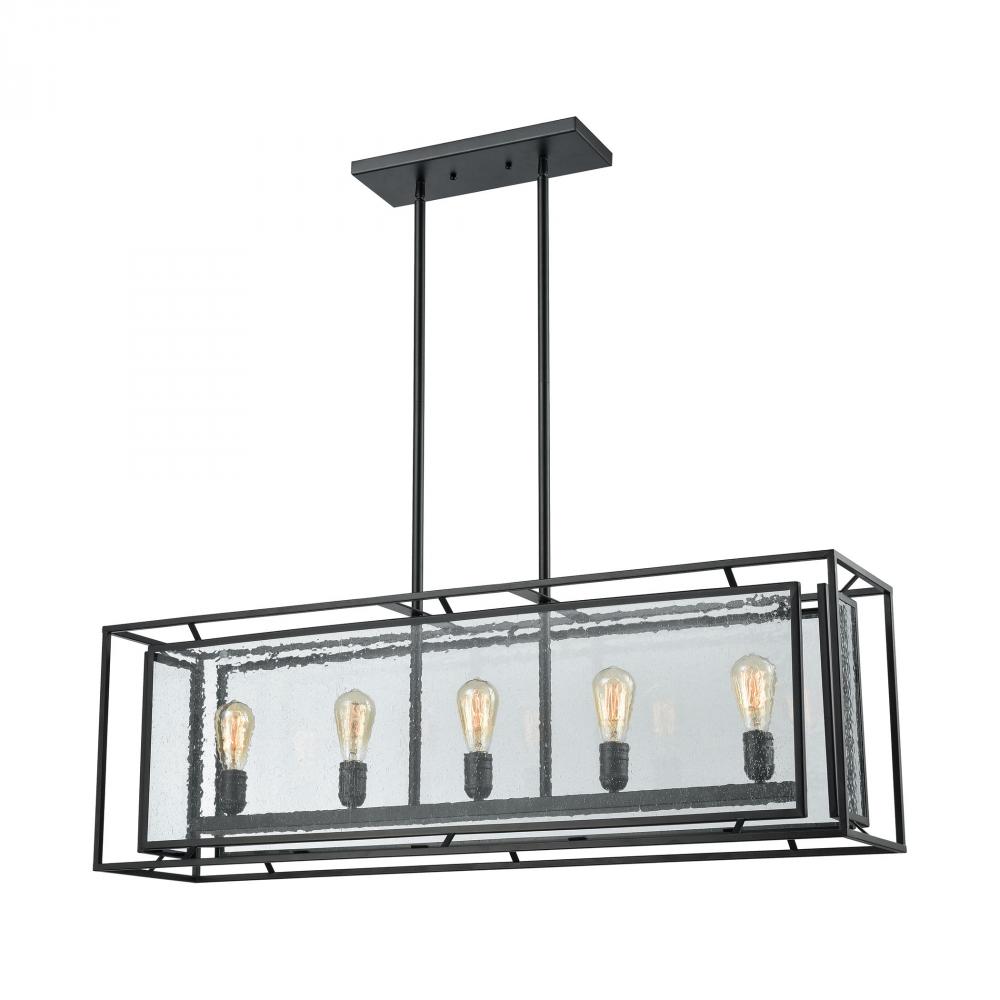 Eastgate 5-Light Chandelier in Textured Black with Seedy Glass Panels