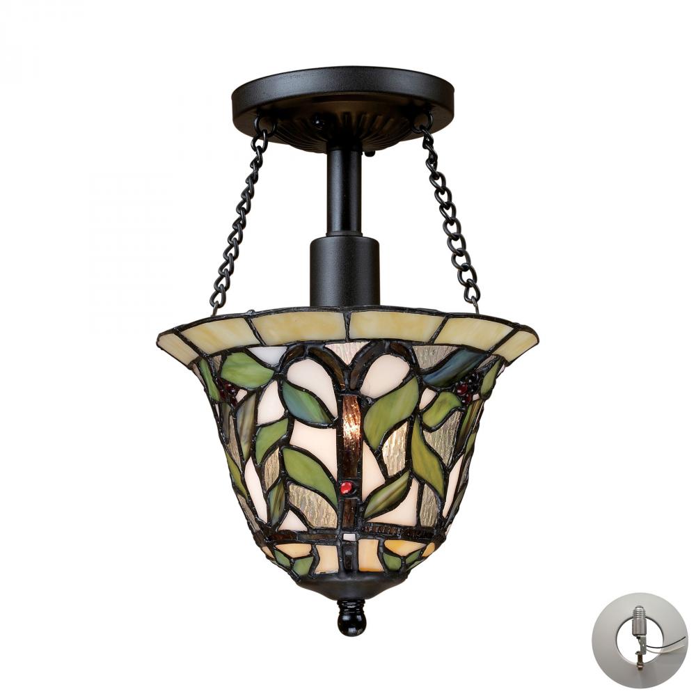 Latham 1-Light Semi Flush in Tiffany Bronze with Tiffany Style Glass - Includes Adapter Kit