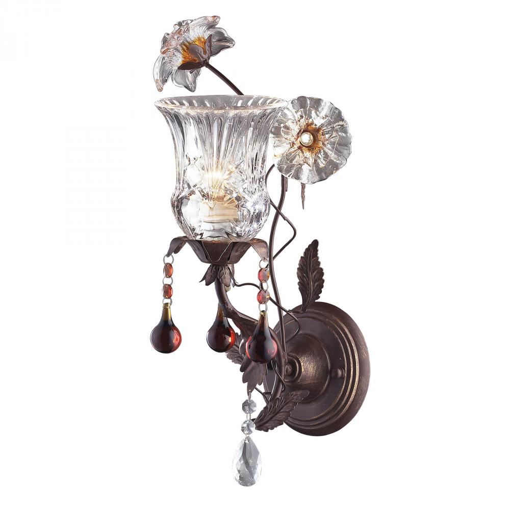 Cristallo Fiore 1-Light Wall Lamp in Deep Rust with Clear and Amber Florets
