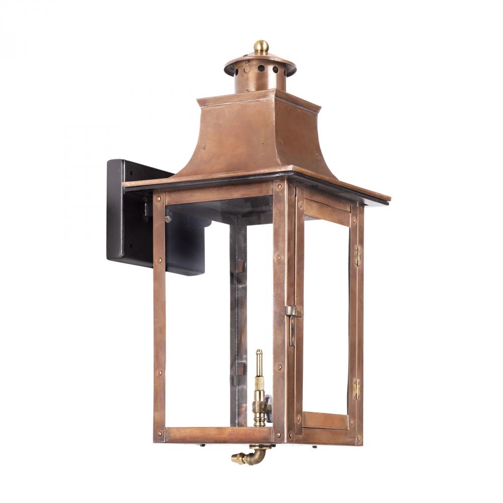Gas Outdoor Wall Lantern, Aged Copper