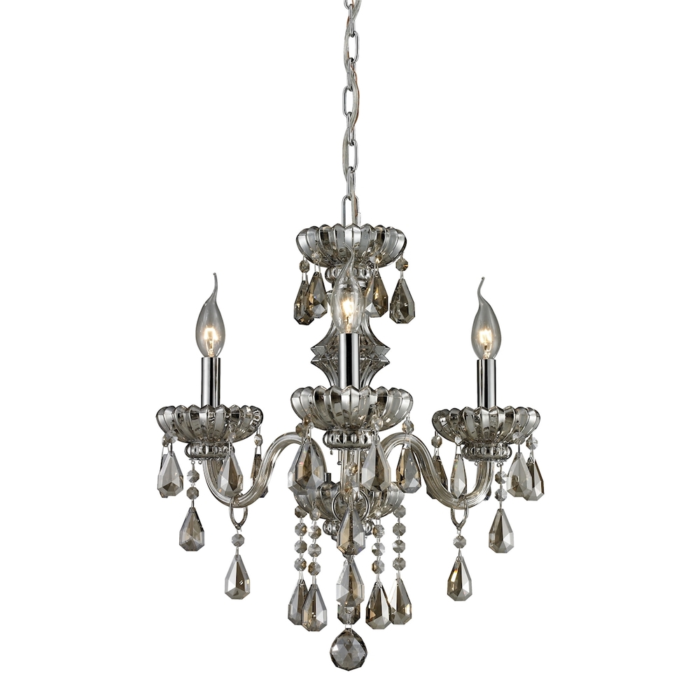 3 LIGHT CRYSTAL CHANDELIER in TEAK PLATED and CHROME FINISH