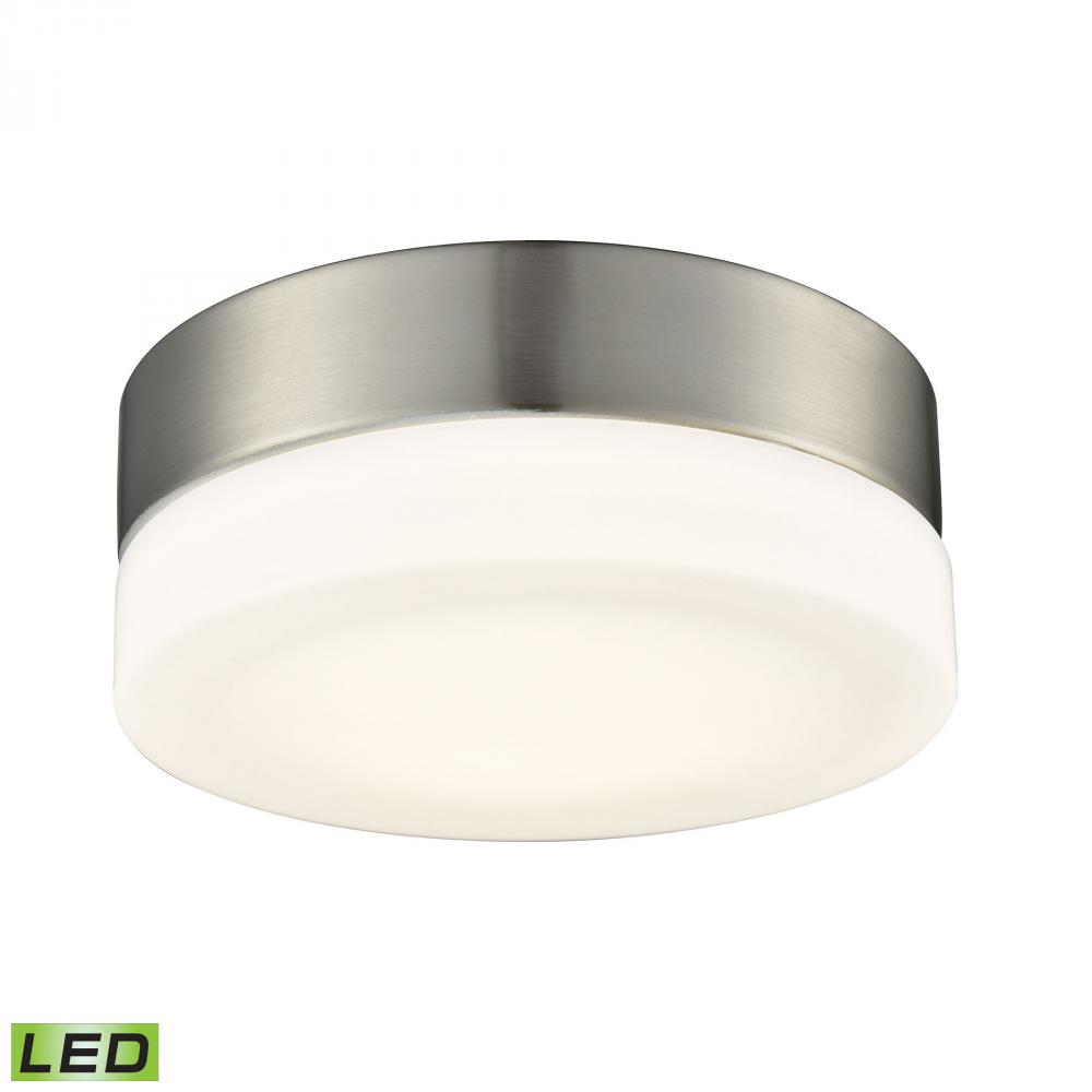 1 Light Round Flushmount in Satin Nickel with Opal Glass - Small
